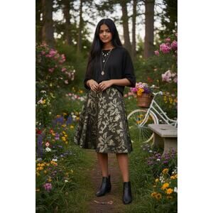 Anthropologie Yoana Baraschi Laser Cut Floral A Line Skirt Sz S Black Whimsygoth